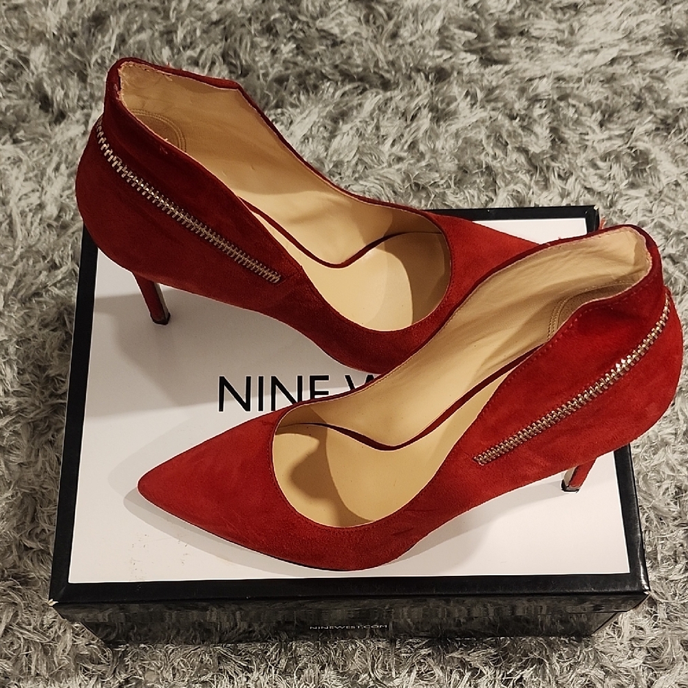Nine West Felycia Red Suede Stiletto with Zipper Detail